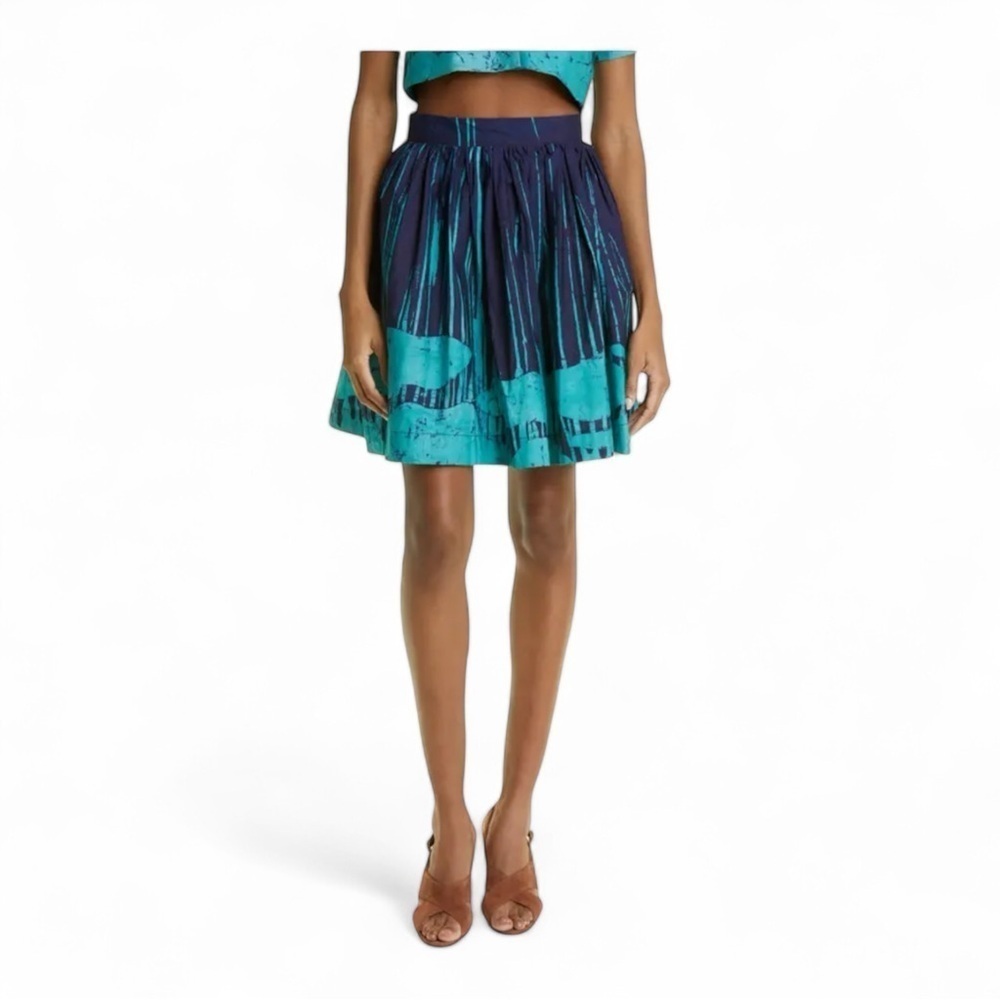 Busayo Ola Batik Fit & Flare Cotton Skirt In Dark Green NWT